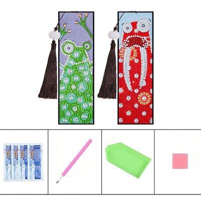 2Pcs Cartoon Frog and Rabbit Leather Bookmark Diamond Painting Kits