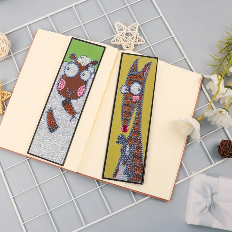 2Pcs Cartoon Sheep and Kangaroo Leather Bookmark Diamond Painting Kits