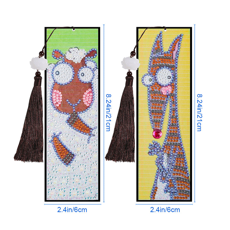 2Pcs Cartoon Sheep and Kangaroo Leather Bookmark Diamond Painting Kits