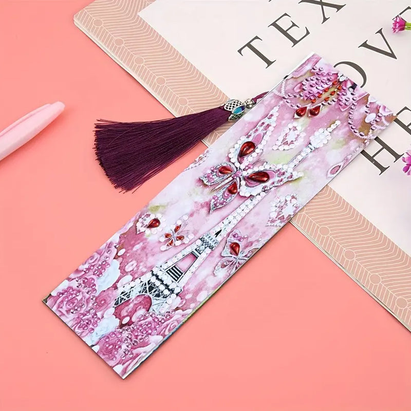 Pink Butterfly and Eiffel Tower Leather Bookmark Diamond Painting Kits