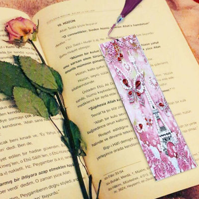 Pink Butterfly and Eiffel Tower Leather Bookmark Diamond Painting Kits