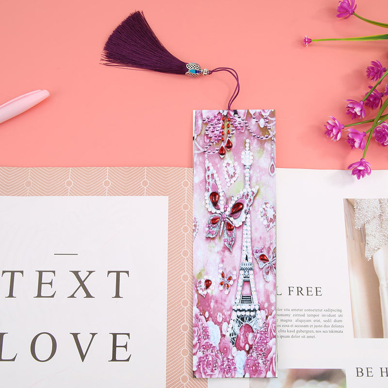 Pink Butterfly and Eiffel Tower Leather Bookmark Diamond Painting Kits