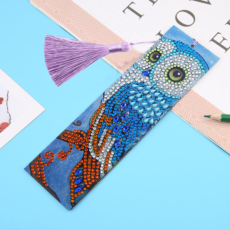 Blue Owl Leather Bookmark Diamond Painting Kits