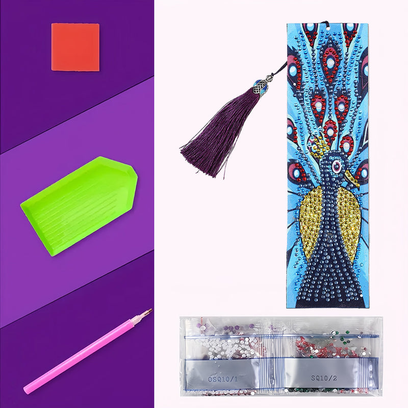 Red and Blue Peacock Leather Bookmark Diamond Painting Kits