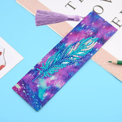 Gorgeous Blue Feather Leather Bookmark Diamond Painting Kits