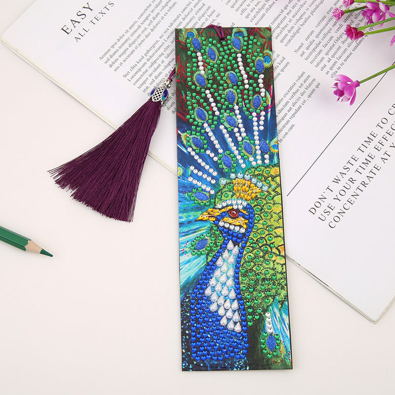 Blue and Green Peacock Leather Bookmark Diamond Painting Kits