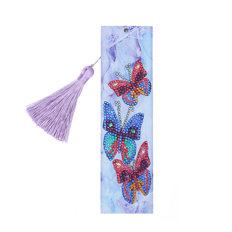 Three Colorful Butterflies Leather Bookmark Diamond Painting Kits