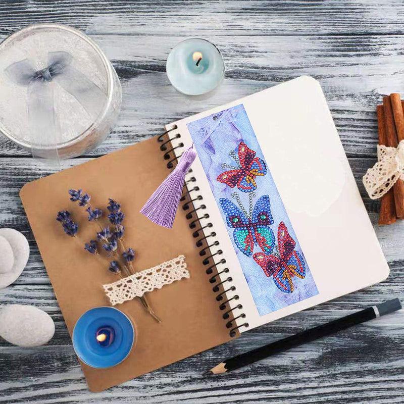 Three Colorful Butterflies Leather Bookmark Diamond Painting Kits