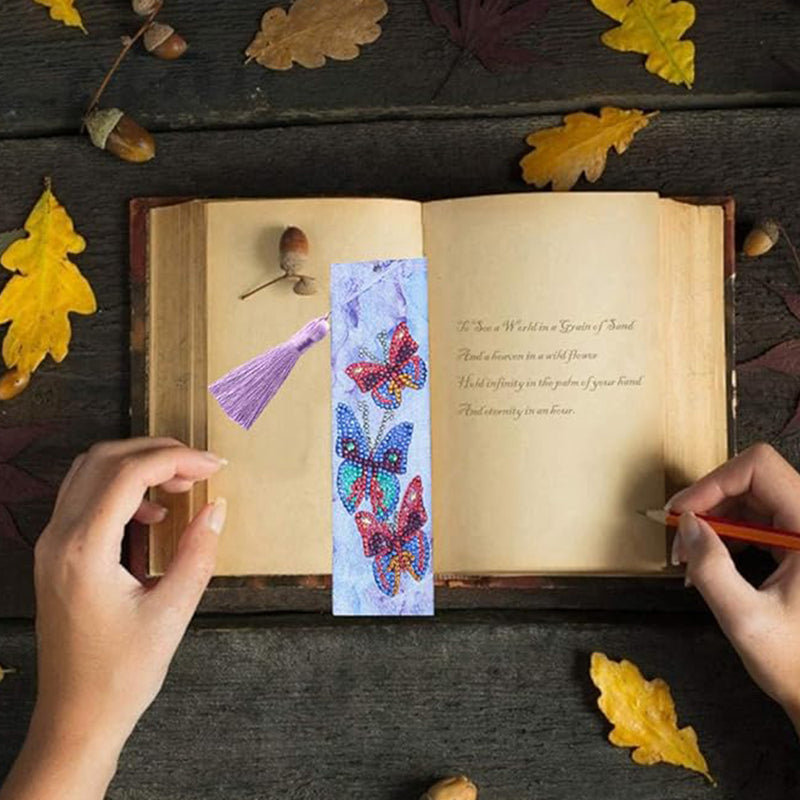 Three Colorful Butterflies Leather Bookmark Diamond Painting Kits