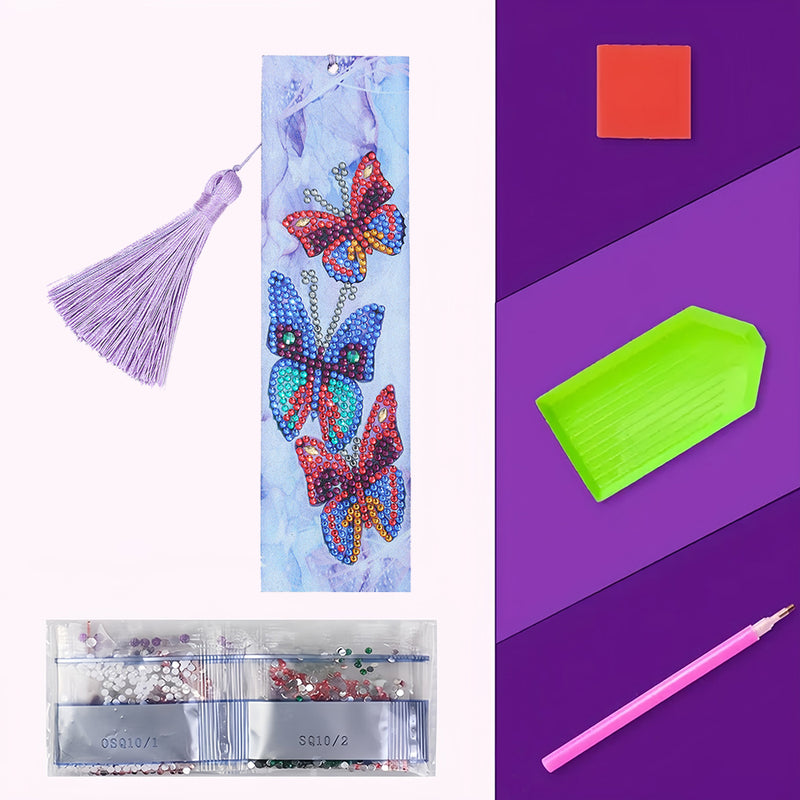 Three Colorful Butterflies Leather Bookmark Diamond Painting Kits