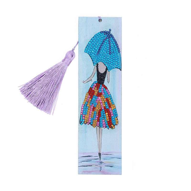 Woman Holding Umbrella Leather Bookmark Diamond Painting Kits