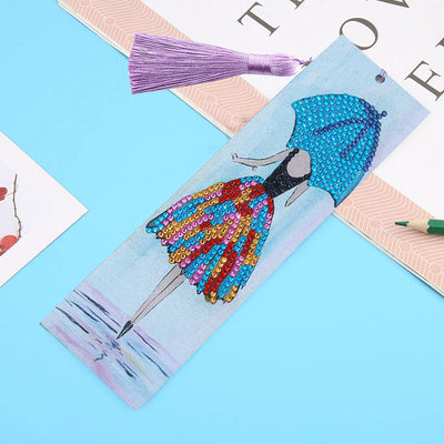 Woman Holding Umbrella Leather Bookmark Diamond Painting Kits