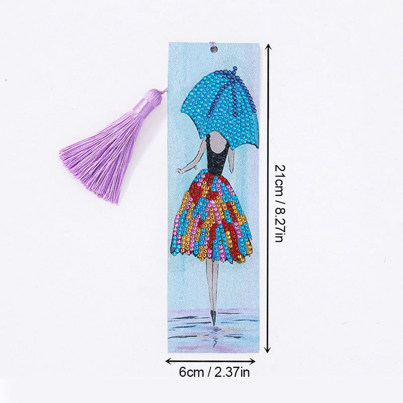 Woman Holding Umbrella Leather Bookmark Diamond Painting Kits