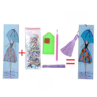 Woman Holding Umbrella Leather Bookmark Diamond Painting Kits