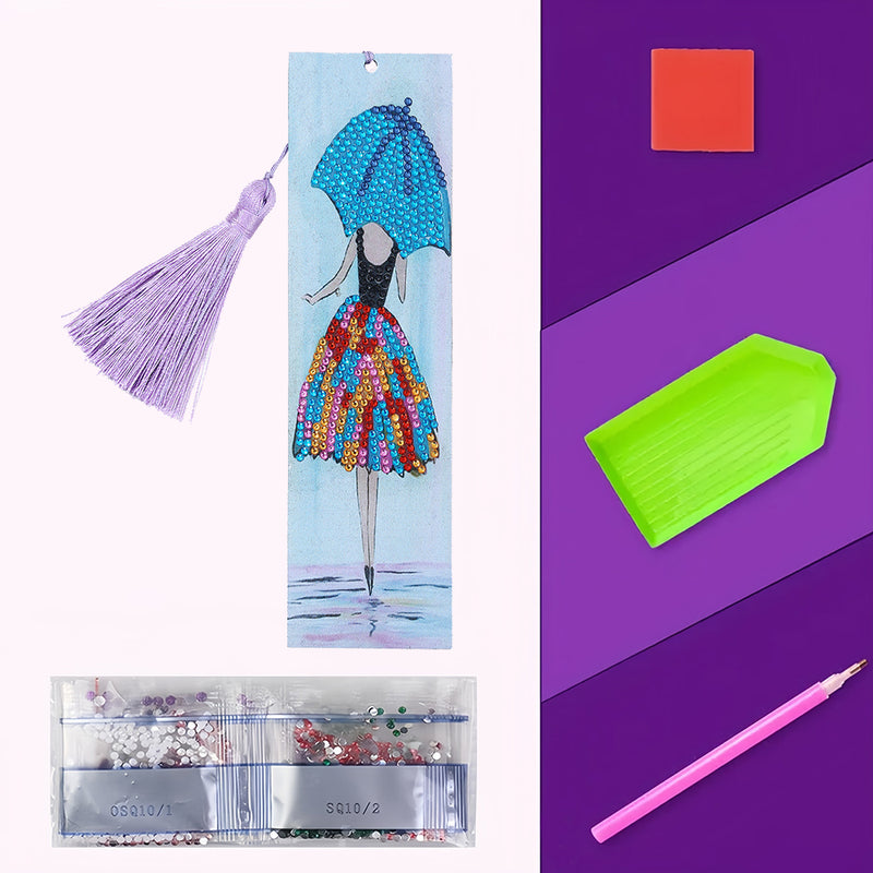 Woman Holding Umbrella Leather Bookmark Diamond Painting Kits