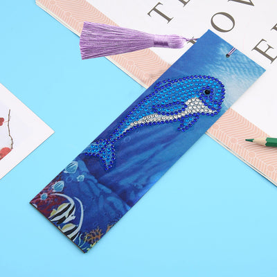 Cute Blue Dolphin Leather Bookmark Diamond Painting Kits