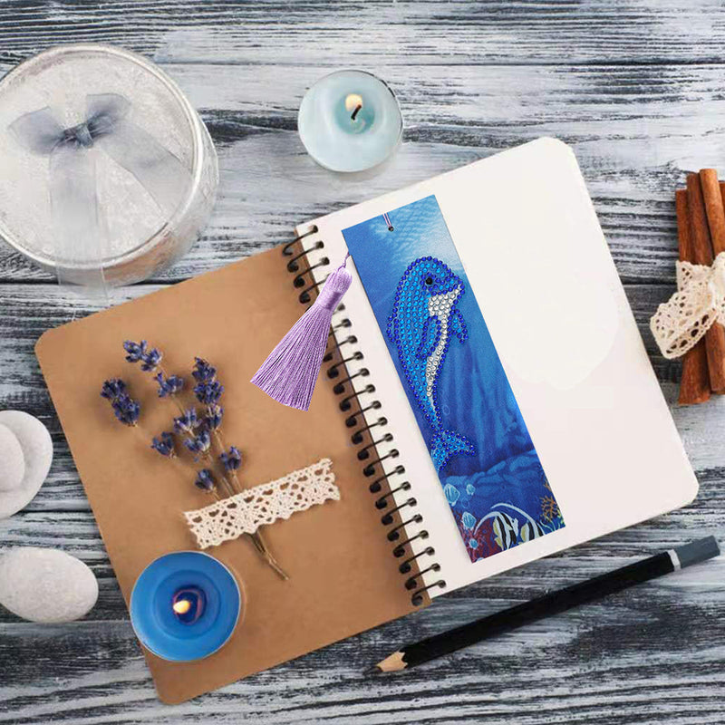 Cute Blue Dolphin Leather Bookmark Diamond Painting Kits