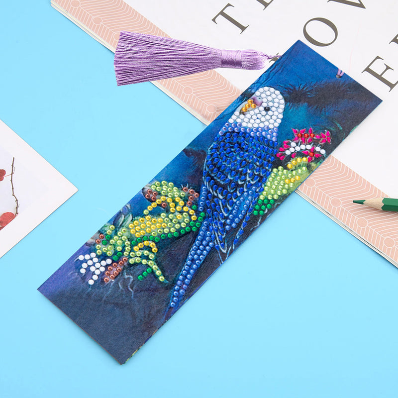 Blue Parrot Leather Bookmark Diamond Painting Kits