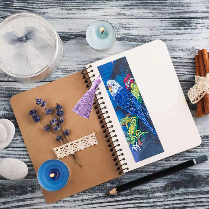 Blue Parrot Leather Bookmark Diamond Painting Kits