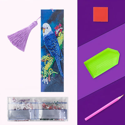 Blue Parrot Leather Bookmark Diamond Painting Kits