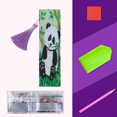 Panda Eating Bamboo Leather Bookmark Diamond Painting Kits