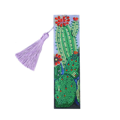 Cactus with Red Flowers Leather Bookmark Diamond Painting Kits