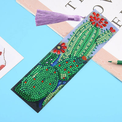 Cactus with Red Flowers Leather Bookmark Diamond Painting Kits