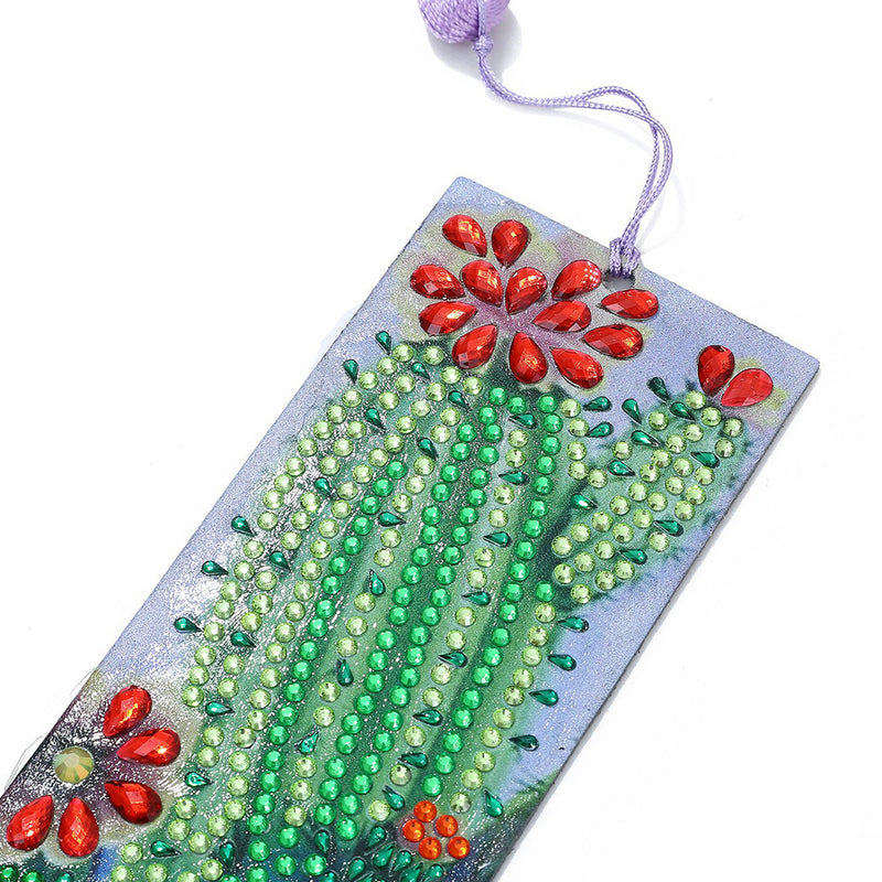 Cactus with Red Flowers Leather Bookmark Diamond Painting Kits