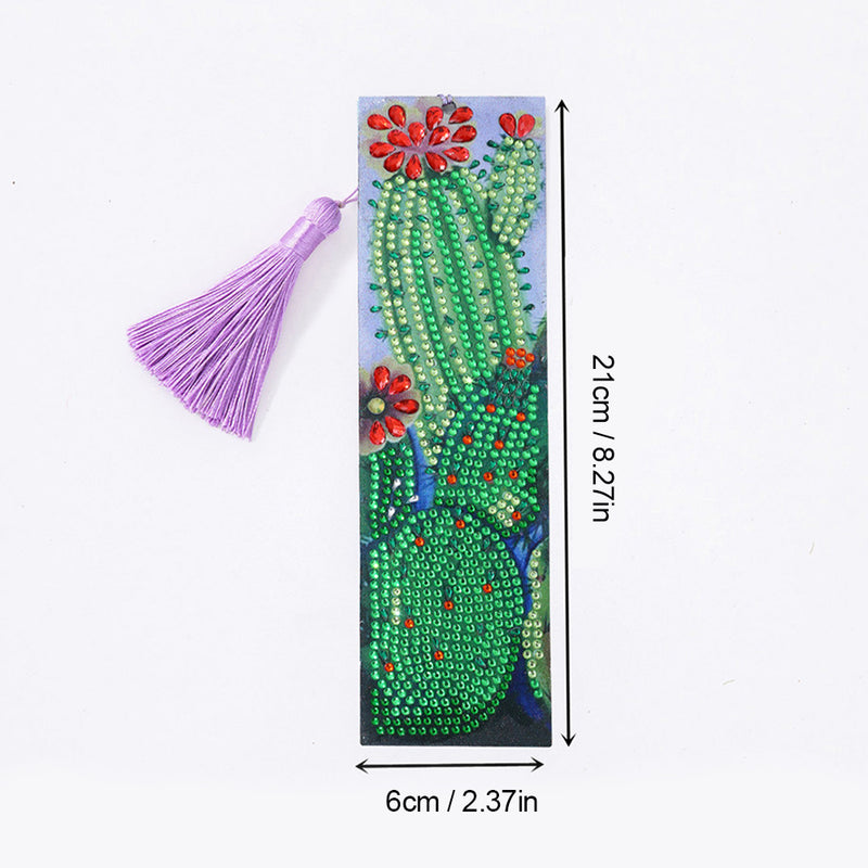 Cactus with Red Flowers Leather Bookmark Diamond Painting Kits