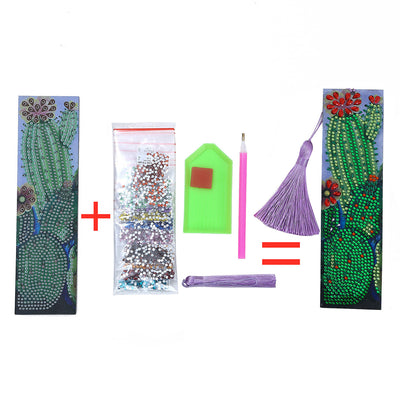 Cactus with Red Flowers Leather Bookmark Diamond Painting Kits