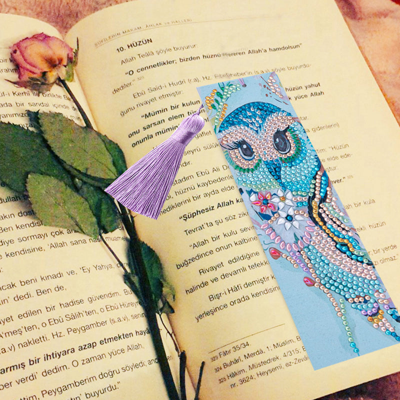 Cute Blue Owl Leather Bookmark Diamond Painting Kits