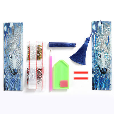 White Wolf Leather Bookmark Diamond Painting Kits