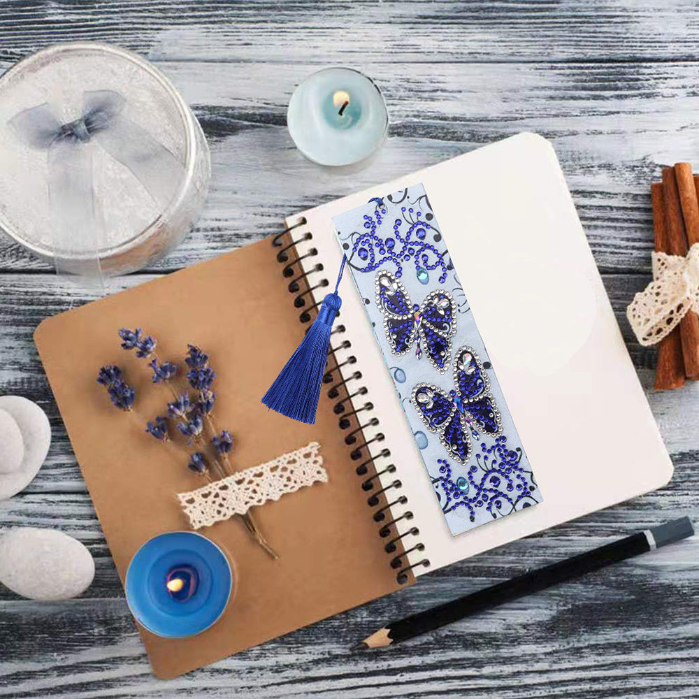 Two Blue Butterflies Leather Bookmark Diamond Painting Kits