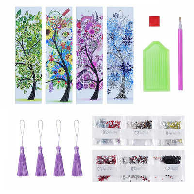 4Pcs Four Seasons Tree Leather Bookmark Diamond Painting Kits