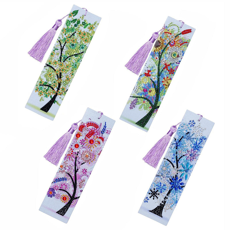 4Pcs Four Seasons Tree Leather Bookmark Diamond Painting Kits