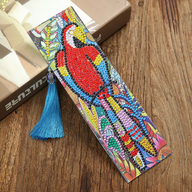 4Pcs Peacock, Parrot and Cat Leather Bookmark Diamond Painting Kits