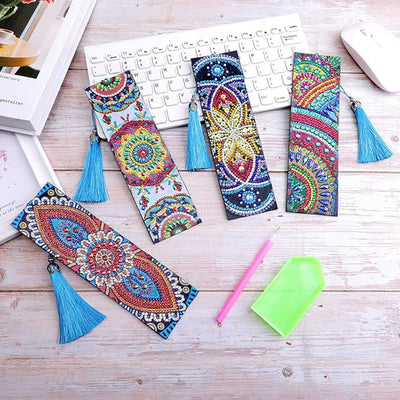 4Pcs Colorful Mandala Leather Bookmark Diamond Painting Kits