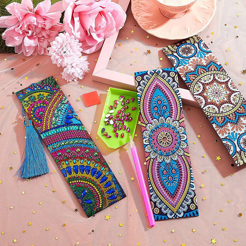 4Pcs Colorful Mandala Leather Bookmark Diamond Painting Kits