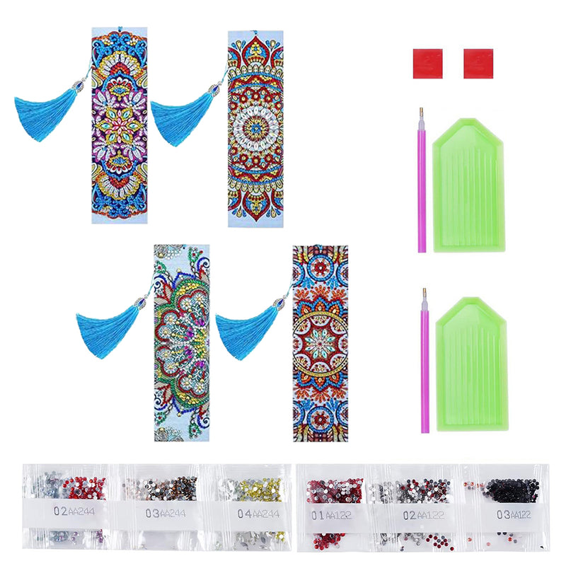 4Pcs Vintage Mandala Leather Bookmark Diamond Painting Kits