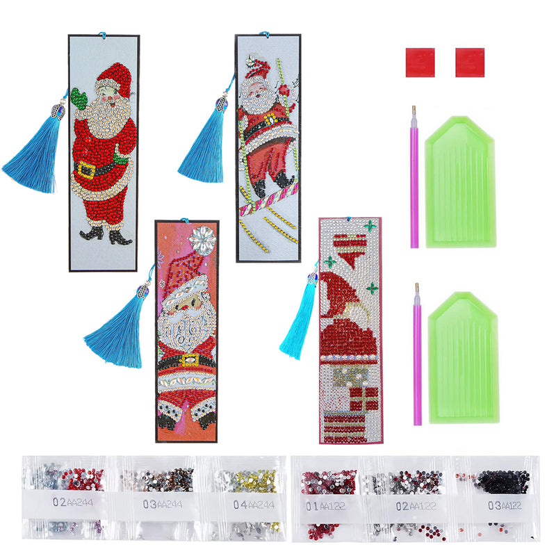 4Pcs Santa Claus Leather Bookmark Diamond Painting Kits