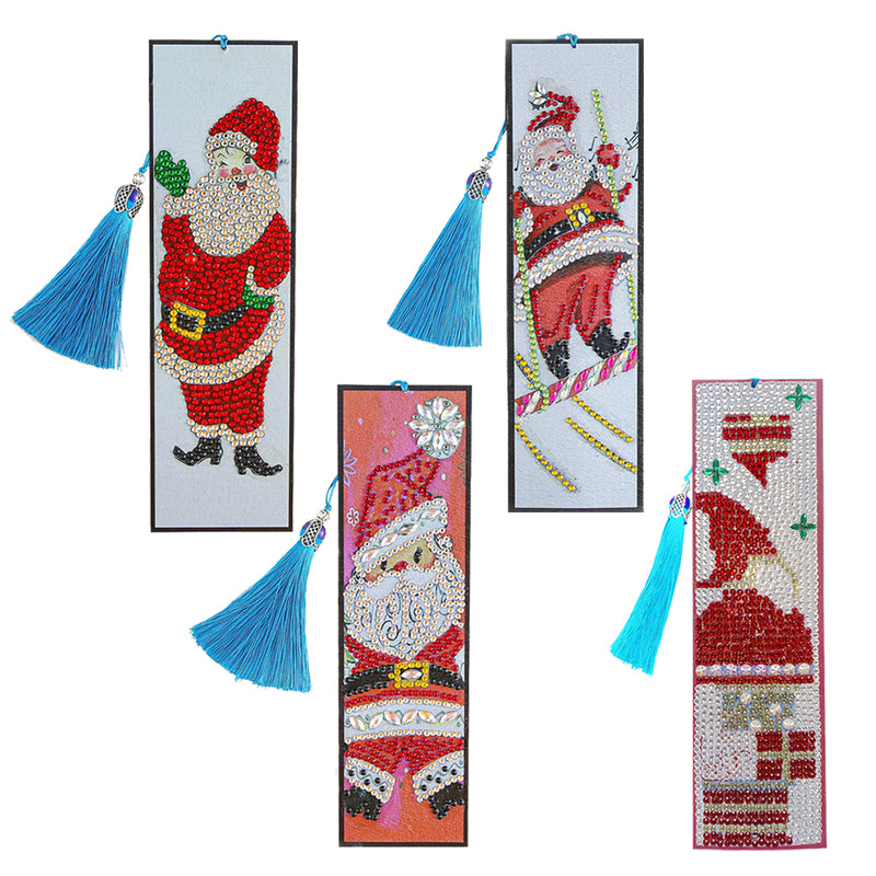 4Pcs Santa Claus Leather Bookmark Diamond Painting Kits