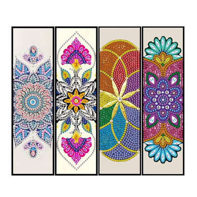 4Pcs Symmetrical Mandala Pattern Leather Bookmark Diamond Painting Kits