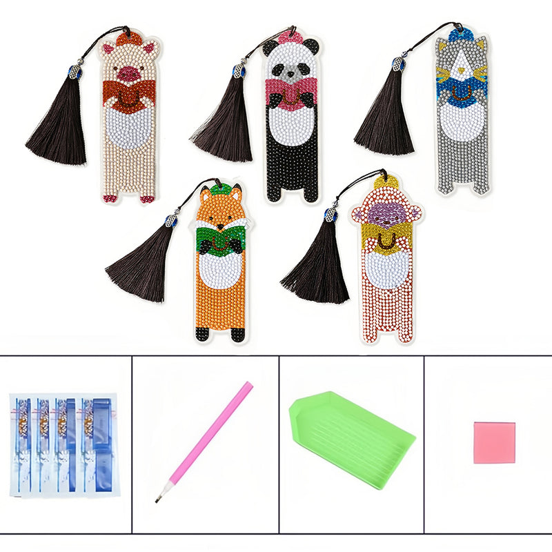 5Pcs Cute Animals Acrylic Bookmark Diamond Painting Kits