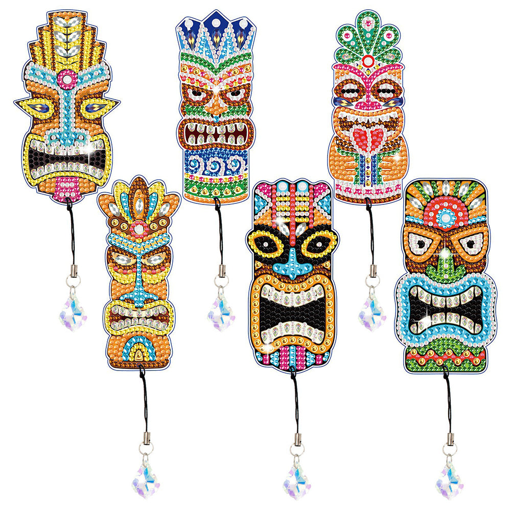 6Pcs Abstract Totem Face Acrylic Bookmark Diamond Painting Kits