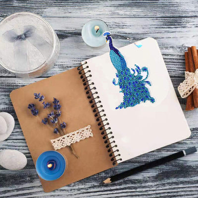 6Pcs Blue Peacock Acrylic Bookmark Diamond Painting Kits