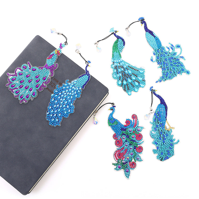 6Pcs Blue Peacock Acrylic Bookmark Diamond Painting Kits