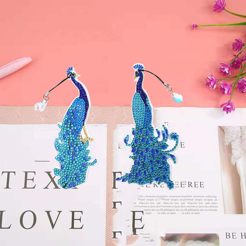 6Pcs Blue Peacock Acrylic Bookmark Diamond Painting Kits