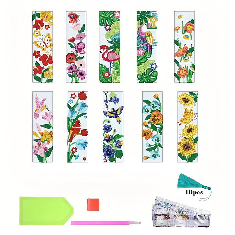 10Pcs The World of Flowers And Birds Acrylic Bookmark Diamond Painting Kits