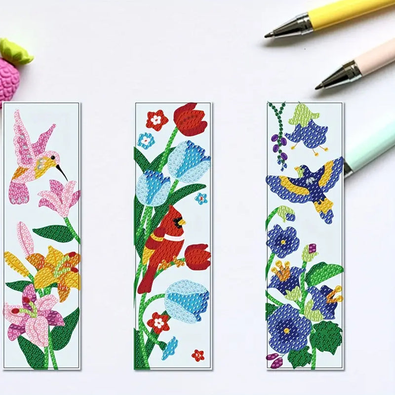 10Pcs The World of Flowers And Birds Acrylic Bookmark Diamond Painting Kits