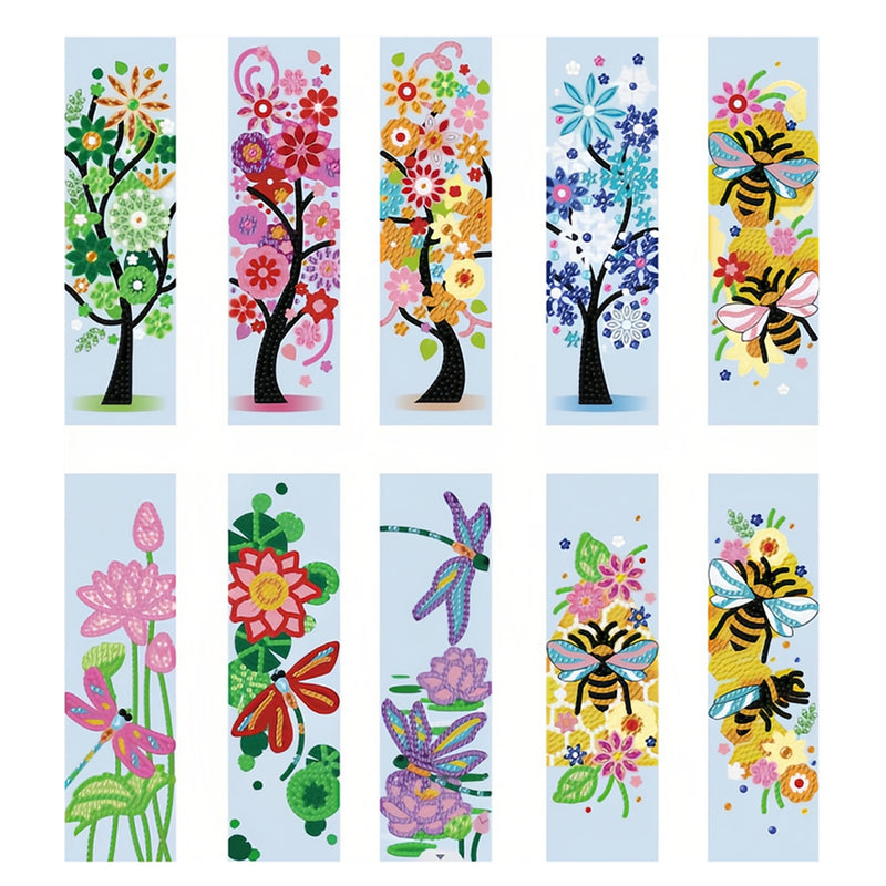 10Pcs Lotus, Trees, Bees And Dragonfly Acrylic Bookmark Diamond Painting Kits